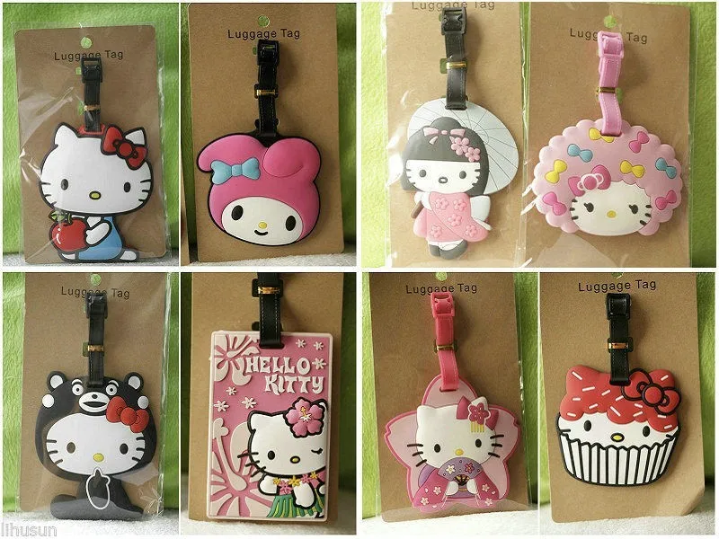 Wholesale10pcs Стильный мультфильм рисунок «Hello Kitty» Милая резиновая багажная бирка, карточка крышка
