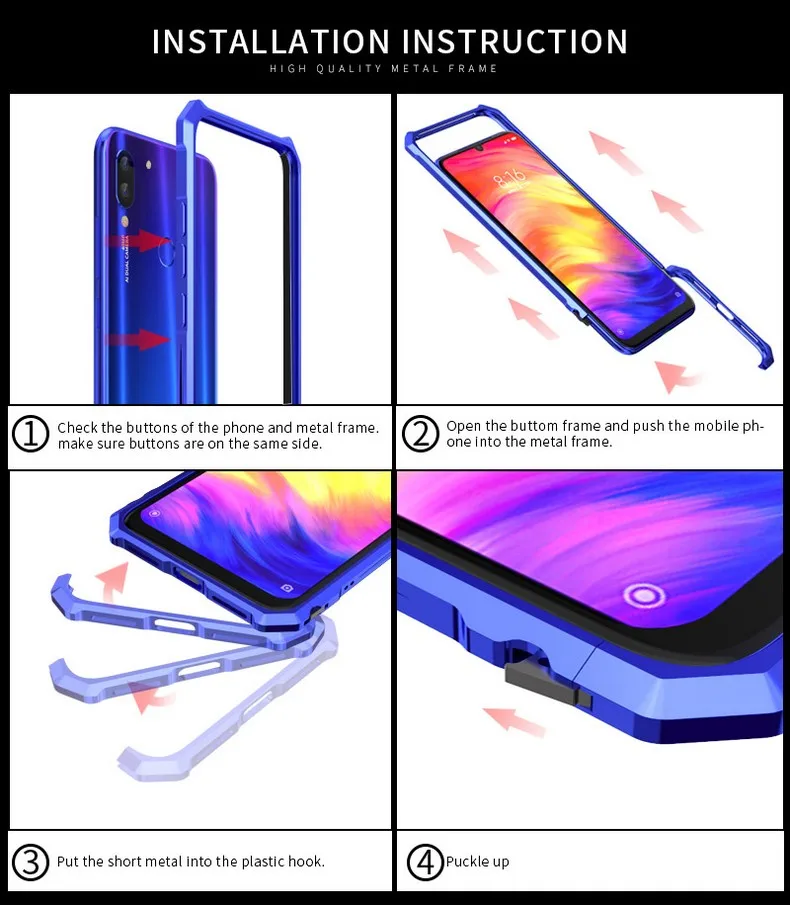 Прочный Роскошный Алюминиевый металлический бампер для Xiaomi Redmi Note 7 боковая Защитная оригинальная Противоударная металлическая рамка для Redmi Note 7 Pro
