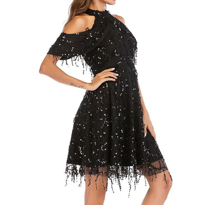 Новое женское сексуальное вечернее платье с круглым вырезом и открытыми плечами