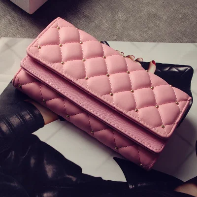pink Новинка,, винтажный женский кошелек с заклепками, Длинный кошелек из искусственной кожи, с пряжкой, три сложения, клатч для телефона, женские кошельки 345 - Цвет: pink
