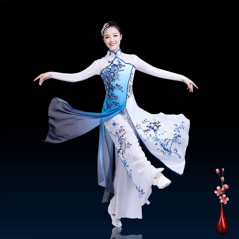 Новый сценический костюм женские синие и белые фарфоровые костюмы элегантный