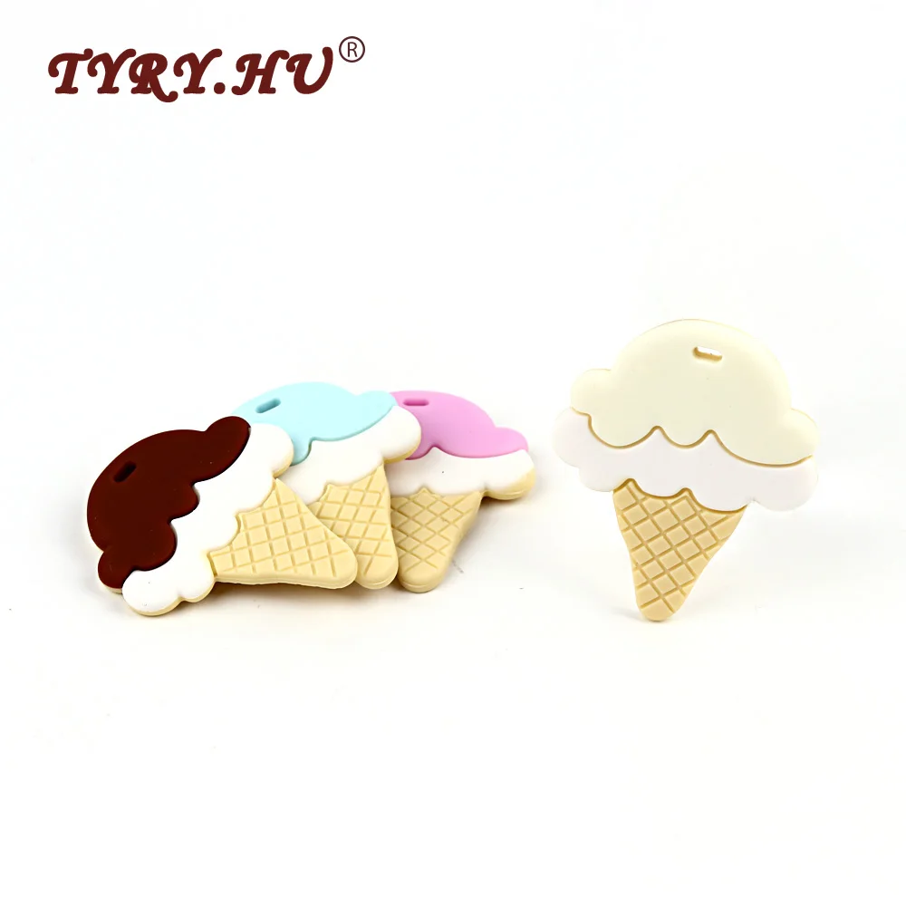 

TYRY.HU 1Pc Ice Cream Baby Teethers Food Grade Silicone Mordedor Baby Teething Toys Chewable Silicone Teether Necklace Pendant