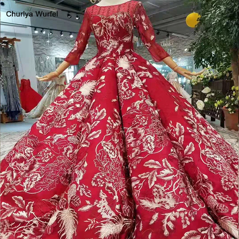 LSS367 красное платье для свадебной вечеринки бальное с О-образным вырезом и