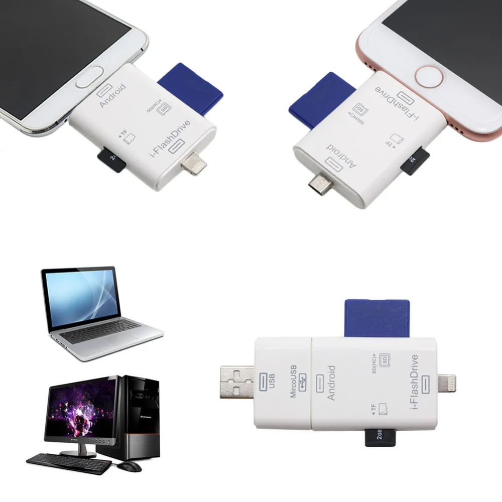 3in1 SD TF Внешнее Устройство Чтения Карт Памяти Для iPhone 6 s Plus 5s iPad + ПК Andriod Micro-USB Smart Phone