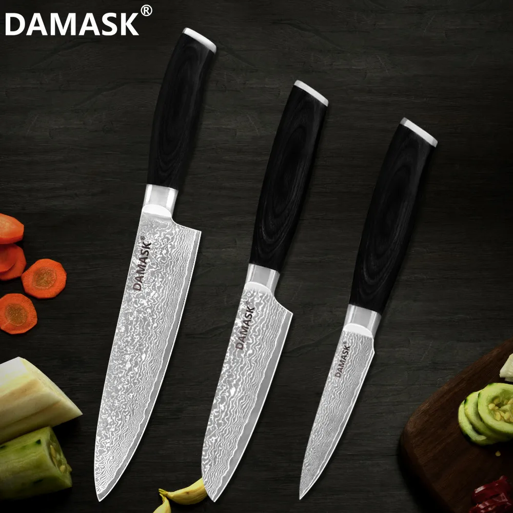 DAMASK Мастер Шеф повар дамасский нож шеф нарезка Santoku утилита набор фруктовых ножей