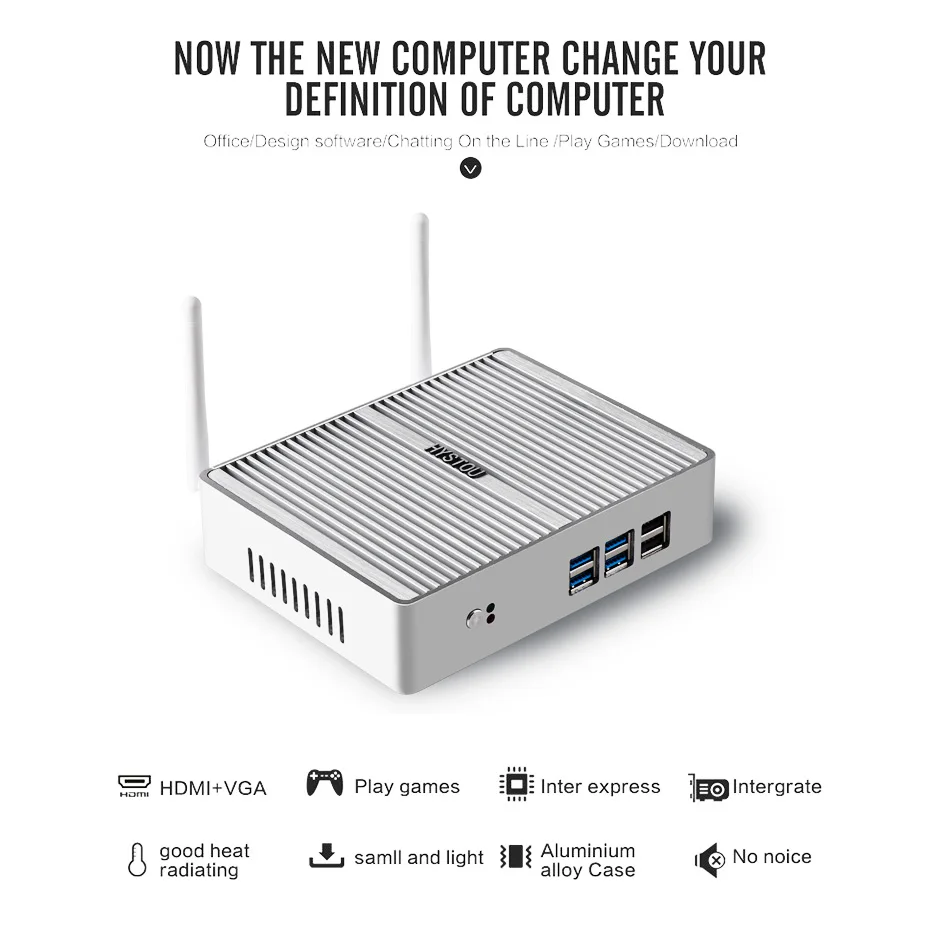 Core i5 7200U i7 5550U HYSTOU Мини ПК Windows 10 HDMI VGA двойной дисплей порт мини HTPC мини компьютер Linux i3 7100U 4K ТВ коробка ПК