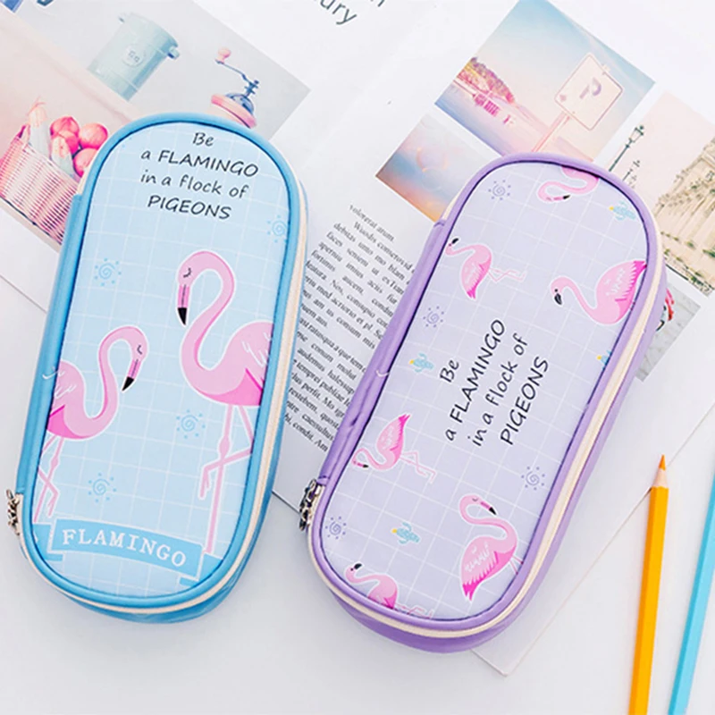 1 шт. милый чехол для карандашей с фламинго Большая вместительная сумка на молнии