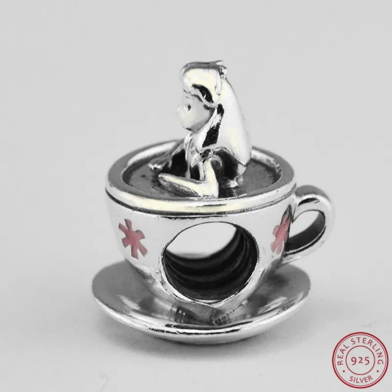 Desney Alice in Wonderland очаровательные бусины с 3D чашкой для женщин для изготовления ювелирных изделий DIY Fit PANDORA Подвески Серебро 925 FL581