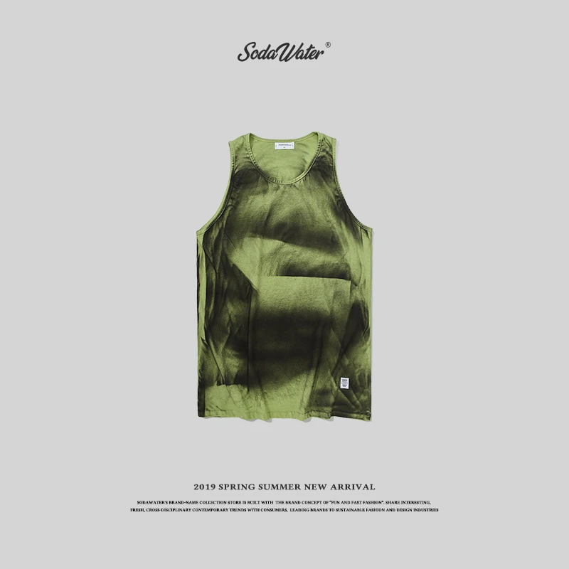 SODA WATER Harajuku men's clothing summer tie dye vest fitness sleeveless shirt cotton breathable 91315S | Мужская одежда