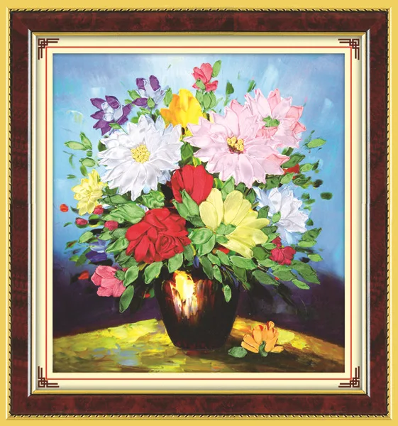 

Цветочная ваза, 45x48 см, набор для рисования Набор для вышивки лентами пятен, набор для рукоделия "сделай сам", для рукоделия, искусства, домашнего декора