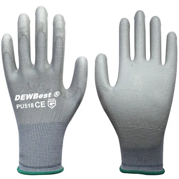 Gray PU518 1pairs DEWBest CE сертифицированные EN388 полиэстер черный PU рабочие защитные перчатки механические рабочие перчатки - Цвет: Gray PU518 1pairs