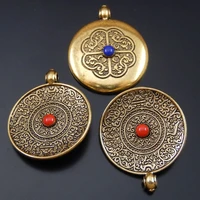 6pcspack antique gold color alloy round charms necklace pendant vintage women jewelry making handmade 26244mm 50092