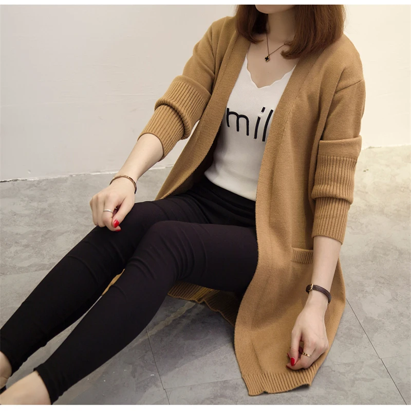 Женский вязаный кардиган с V образным вырезом и длинными рукавами| |