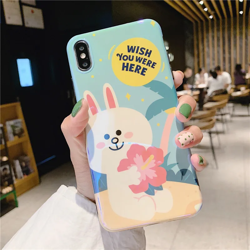blue light cartoon brown bear yellow duck IMD Pink soft shell phone Case For Apple iphone 6 6s 7 8 Plus X XS XR MAX case |