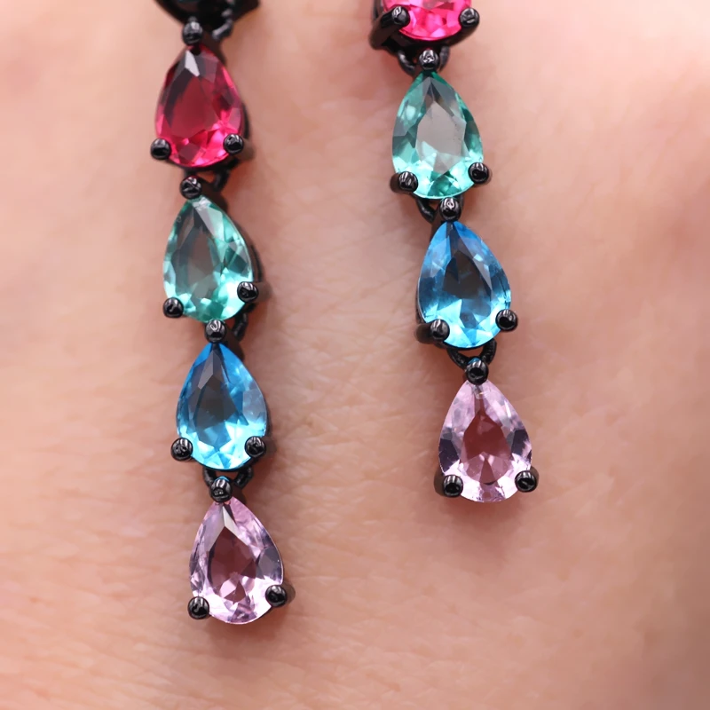 Разноцветные длинные висячие серьги в форме капли воды для женщин с кристаллами
