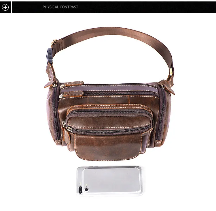 Genuine Leather Men Waist Bags Brand Large Capacity Outdoor Waist Baotou Layer Leather Man Pockets Messenger Bag C8355