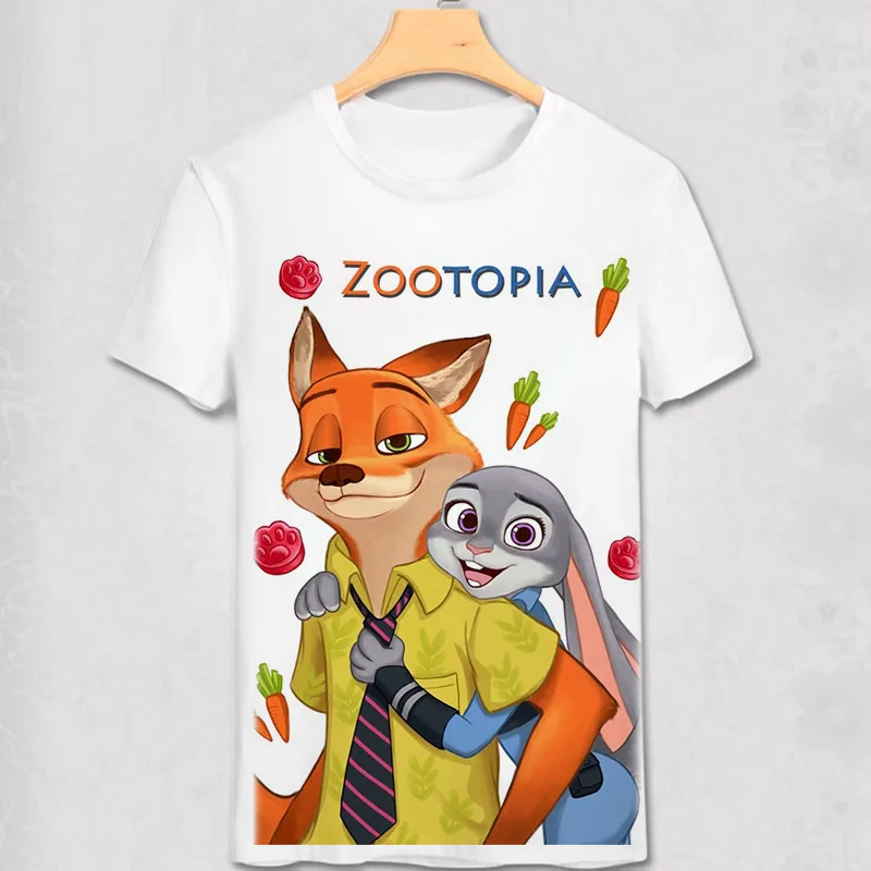 Zootopia футболка Новая Летняя мужская с героями мультфильмов Ник лисица Джуди