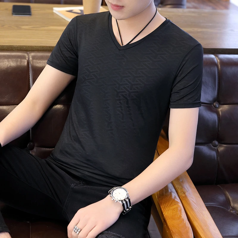 Мода 2019 летняя футболка Для мужчин короткий рукав Ice Шелковый Slim Fit s Повседневное