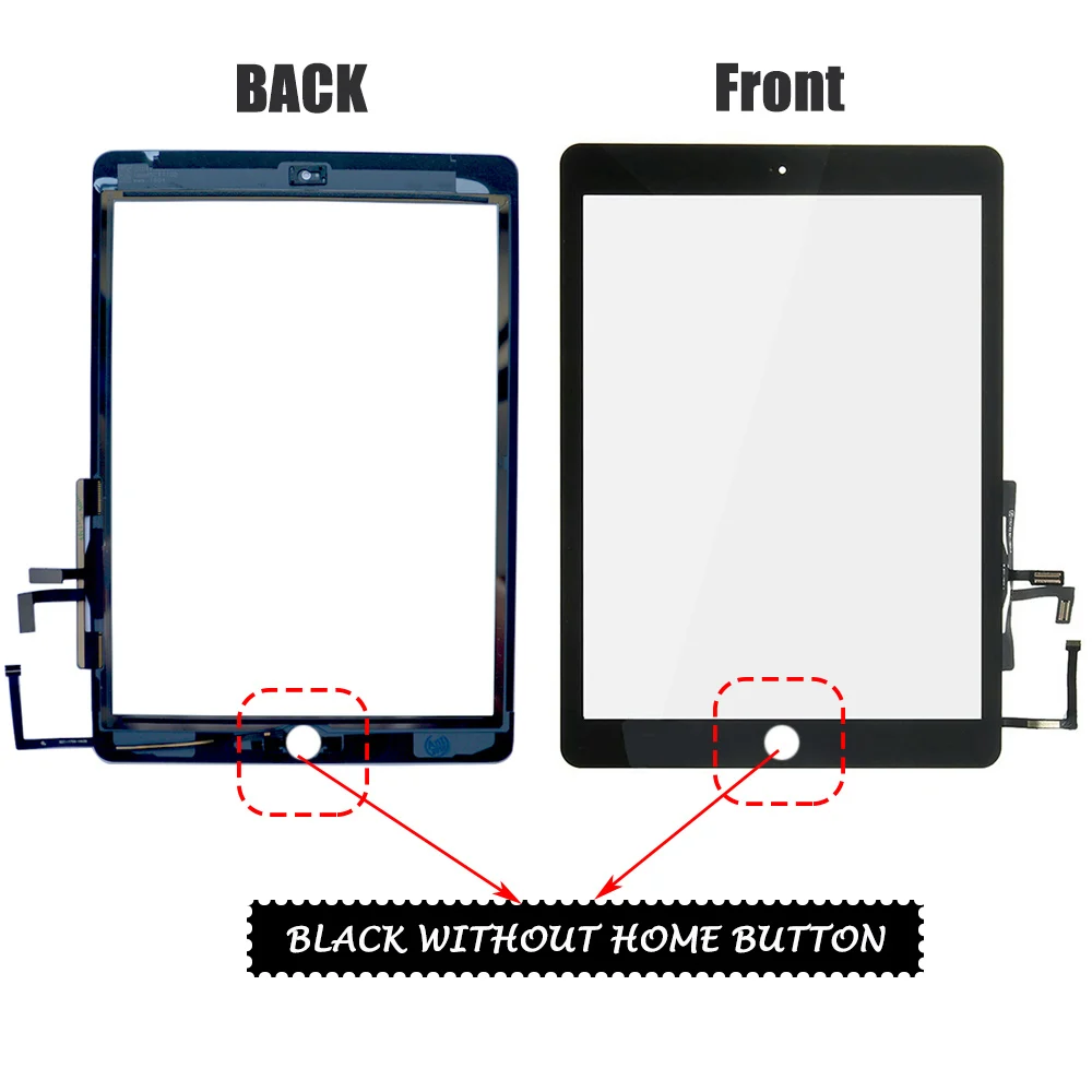 black no home button Для iPad Air 1 iPad 5 сенсорный экран дигитайзер и кнопка Home Переднее стекло дисплей Сенсорная панель Замена A1474 A1475 A1476 - Цвет: black no home button