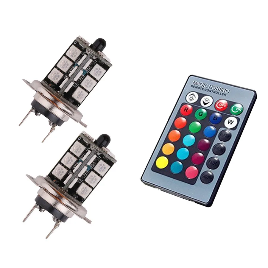 Светодиодные противотуманные фасветильник H7 2 шт. s лампы RGB 5050 27SMD 7 цветов