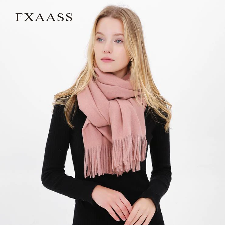 

FXAASS новая осенне-зимняя шерстяная шаль, Модный женский большой шарф, роскошные кашемировые шарфы с кисточками, парные однотонные пашмины, о...