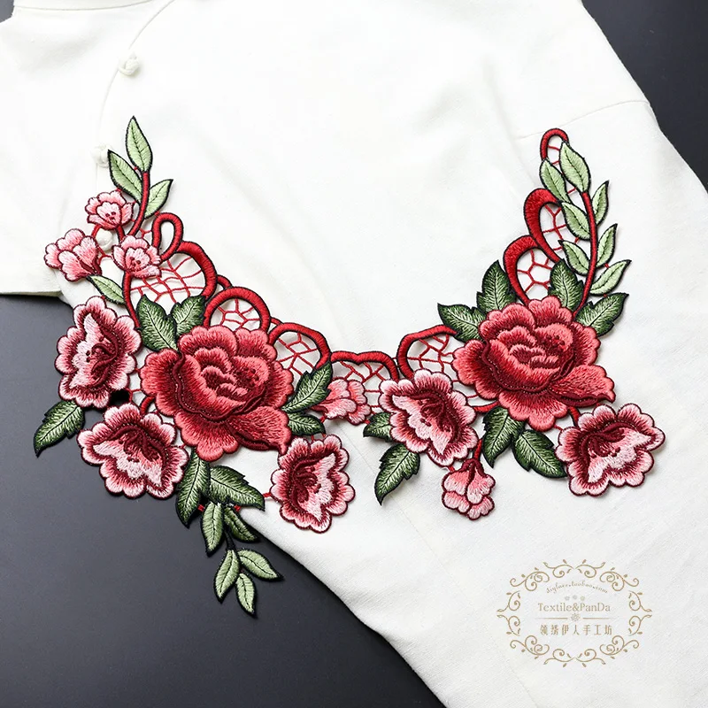 2 шт./лот Водорастворимая Вышивка Цветочная одежда рукава воротник аксессуары