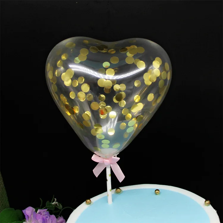 heart gold 5 компл. 5 дюймов прозрачные блестки конфетти Пузырьковые шары с стержнем бантом свадьба день рождения торт Топпер Декор шар - Цвет: heart gold