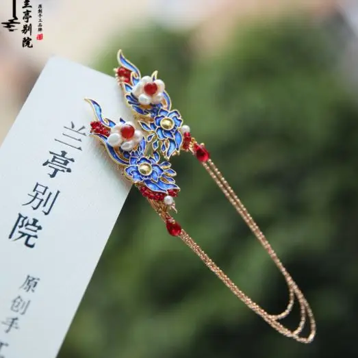liuhuo hair clip Liu Huo,, синяя перегородчатая пара, заколки для волос, Hanfu Cos, аксессуары для волос, Hong Fu, длинные кисточки, палочки для волос, подходят ко всему, маленькая палочка - Цвет: liuhuo hair clip