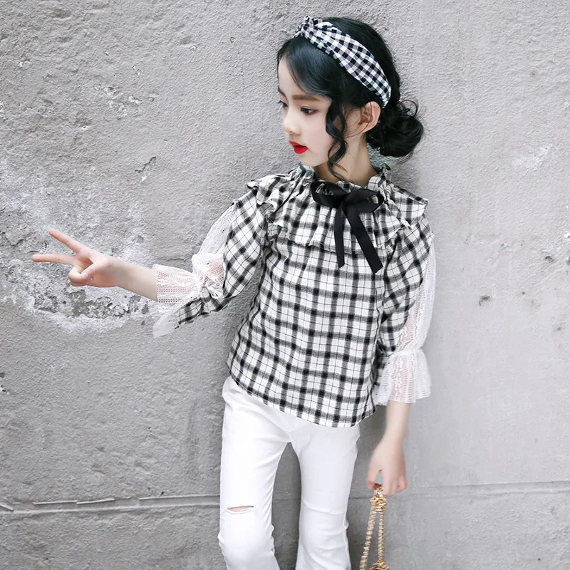 2018 детская кружевная блузка с расклешенными рукавами для девочек открытыми