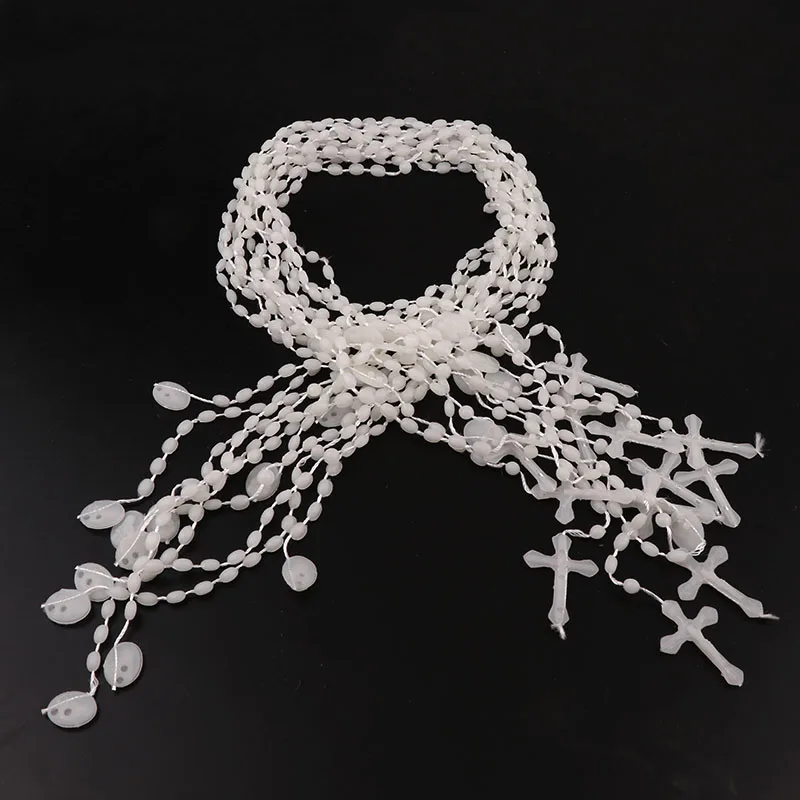WHITE 12PCS Заводские разноцветные четки низкие в темноте пластмассовые четки молельные светящиеся фосфоресцирующие ожерелье католицистские молитвенные Религиозные ювелирные изделия - Окраска металла: WHITE 12PCS