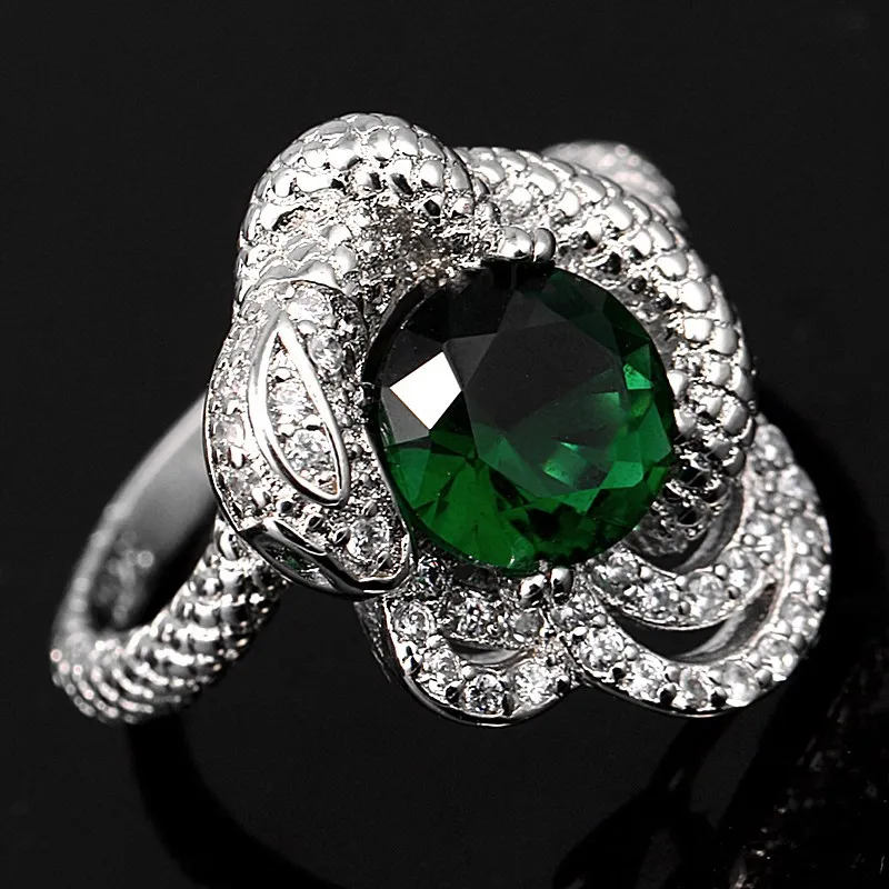 Новинка 2018 кольцо с зеленым камнем и змеиным рисунком тренд аксессуары для