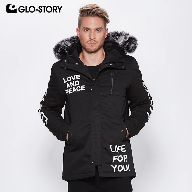 GLO STORY Для мужчин 2018 Европейский Размеры Письмо печати хип хоп меха с капюшоном