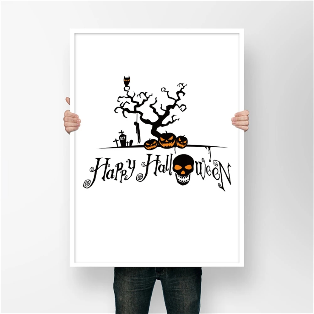 Хэллоуин Сова Летучая мышь мертвое дерево стены искусства Печать холст