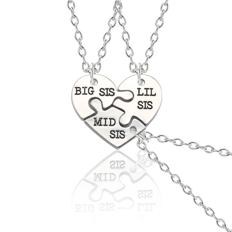 

BIG SIS MID SIS LIL SIS Puzzle Heart Pendant Necklace Women Sister BFF Best Friends Forever Necklaces Jewelry Gift Colar