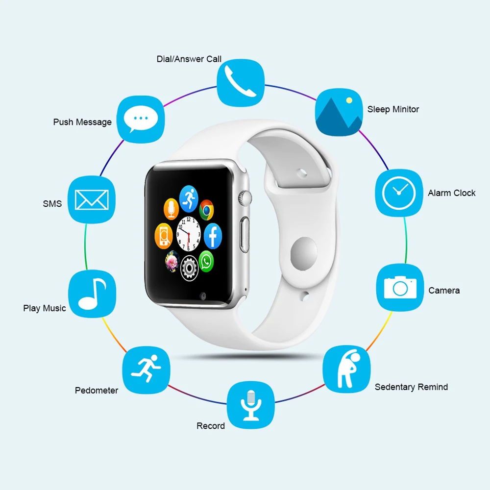 Смарт-часы для мужчин на Android телефон Apple Watch Поддержка 2G Sim TF карта 0.3MP камера Bluetooth