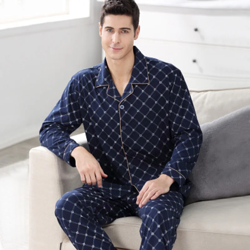 2Pcs/Lot Cotton Comfortable Mens Pajamas Set Brand Pajama Pyjamas Sleepwear High Quality Plus Size M-4XL | Мужская одежда