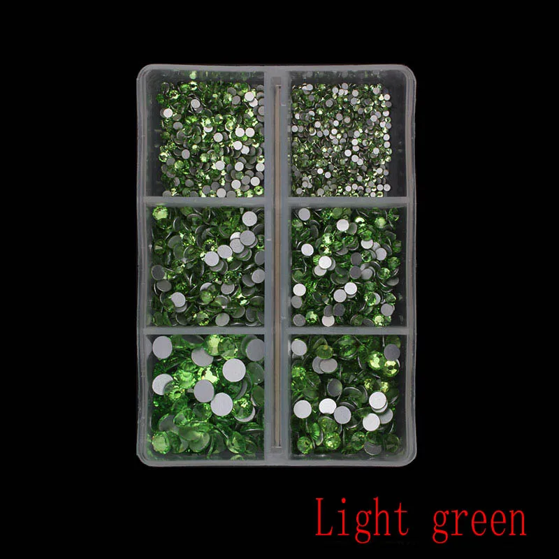 19 Light green 1 коробка мульти Размеры Стекло ногтей Стразы смешанные цвета, плоский обратно усеяны искусственными драгоценными камнями; страз 3D обаяние драгоценные камни DIY Маникюр нейл-арта украшения - Цвет: 19 Light green
