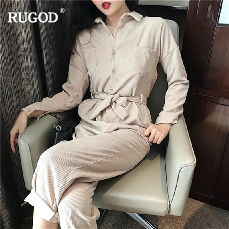 RUGOD/Новинка Модный женский костюм вельветовый с высокой талией и длинными
