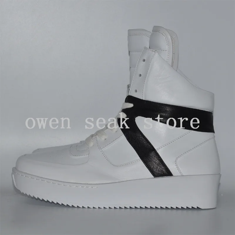 Owen Seak Men Shoes Genuine Leather High-TOP Ankle Boots Luxury Trainers Casual Lace-up Flats Fog Black Big Size |