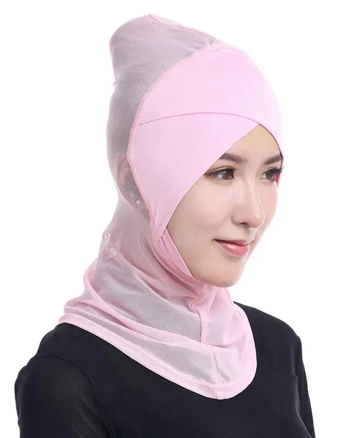 Pink DJGRSTER мусульманский мерсеризованный хлопок двухслойный крест шарф полное покрытие внутренний хлопок хиджаб Кепка исламский головной убор шляпа повязка на голову цвета - Цвет: Pink
