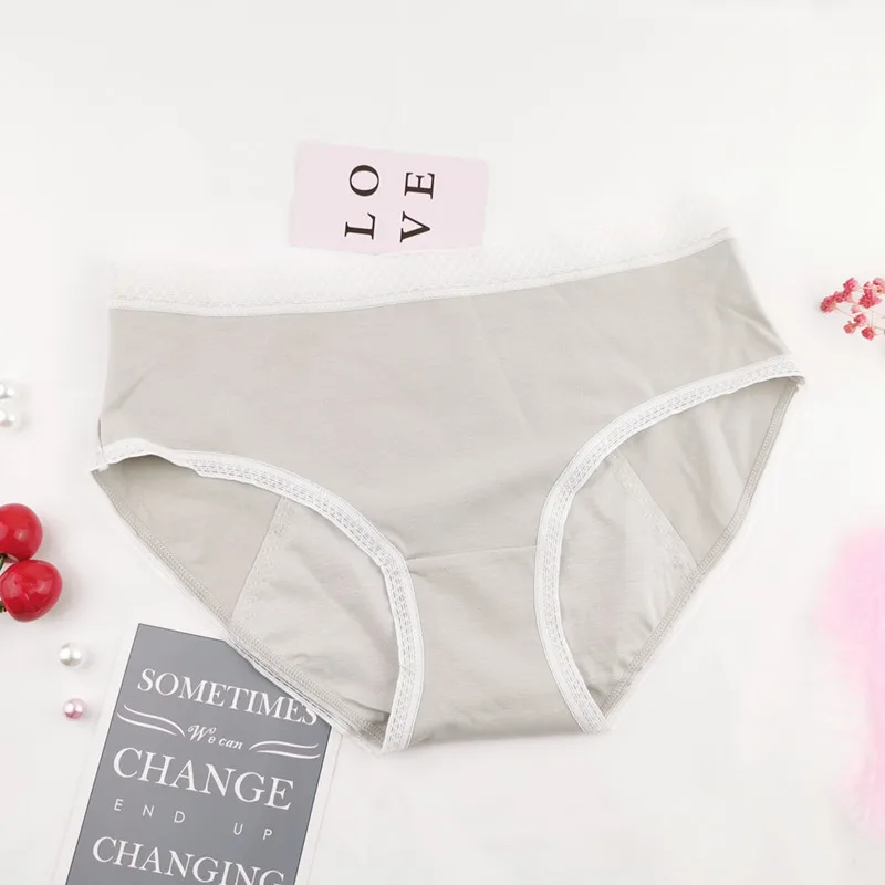 Gray MEIZICHARMS Warm Female Physiological Pants Leak Period Cotton Menstrual Women Underwear Breathable Briefs High Waist Soft - Цвет: Gray
