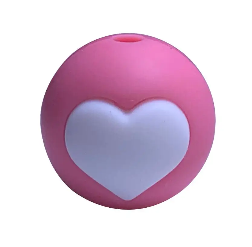 pink N white 5 шт. Силиконовые Круглые бусины в форме сердца-Силиконовые Прорезыватели для прорезывания зубов для DIY ожерелья-BPA Бесплатный Детский прорезыватель BPA безопасный DIY шарик - Цвет: pink N white