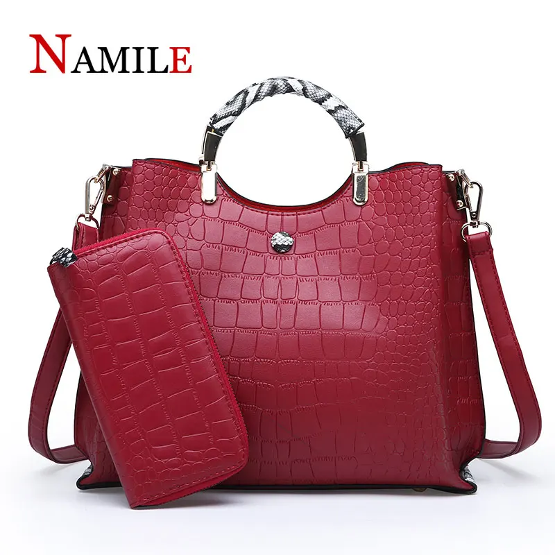 Европейская женская комбинированная Портативная сумка комплект из 2 предметов