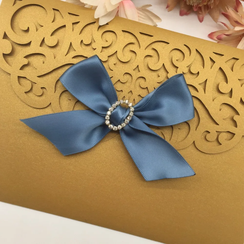 50pcs Luxury Tri-Folding Type Wedding Invitations With Bowknot Laser Cut Lace Design Birthday Party Card RSVP | Дом и сад