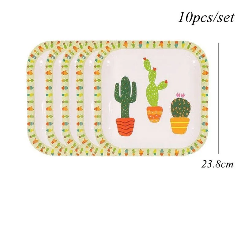 10pcs square plate 1 Набор, вечерние одноразовые столовые приборы в виде кактуса, ламы, воздушные шары, салфетка, зеленое растение, гирлянда для украшения дня рождения, тропические вечерние принадлежности - Цвет: 10pcs square plate