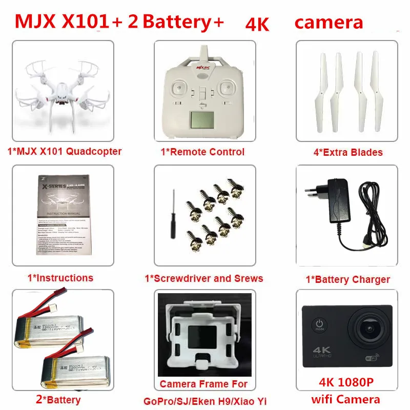 Profissional Drone MJX X101 FPV Quadcopter with 12MP 1080P Real Time WiFi Camera Remote Control Helicopter Vs X8HG X8G X8W X8C | Игрушки и