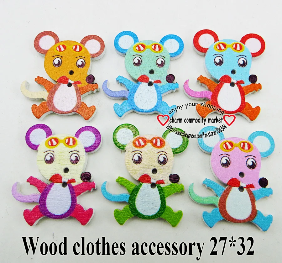 40 шт. Мышь Крыса 2 отверстия узоры мультфильмов деревянные швейные пуговицы для