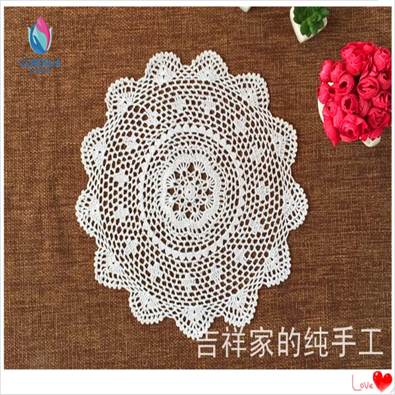 free shipping 40cm Round 6 pics/lot cotton crochet lace doilies for home decor coasters placemat with flowers cup pad pot hodler | Дом и сад