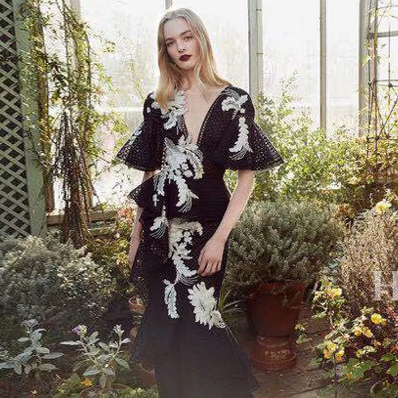 Женское Сетчатое платье-Русалка XF черное облегающее платье с водорастворимой