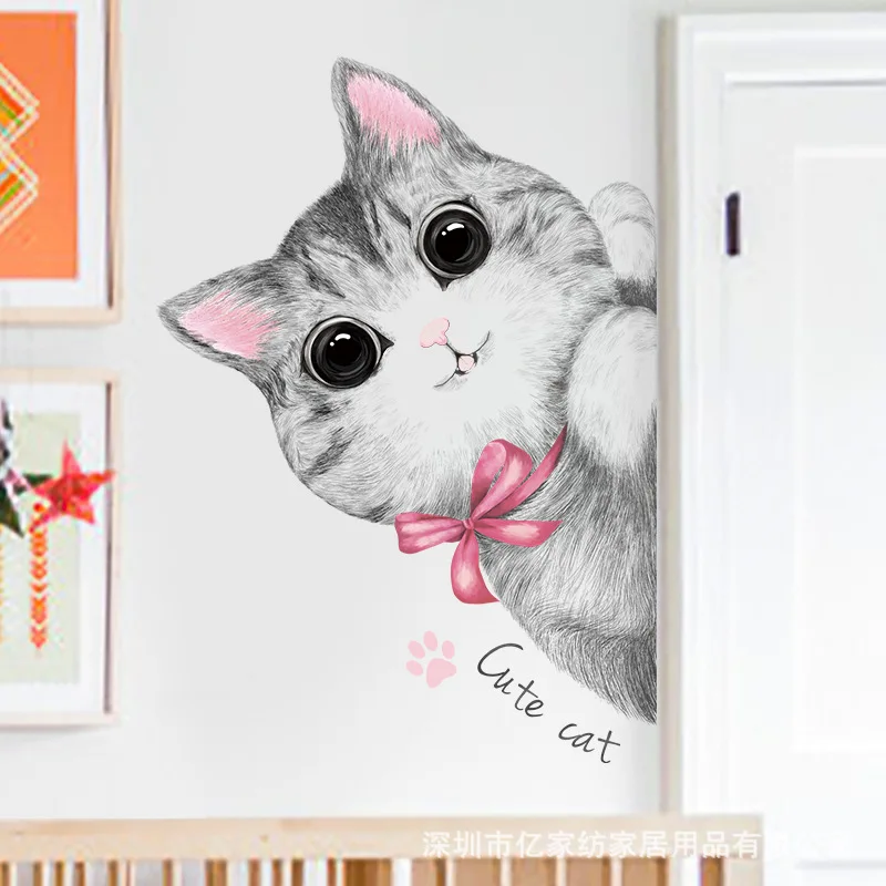Kawaii стикер на стену с кошкой для детской комнаты детская спальня гостиная дверь